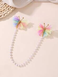 1pc Colorful Butterfly & Faux Pearl Tassel Chain Hair Clip, Fashion Hair Accessory For Girls, Suitable For Daily Wear, Spring/Summer, Party (Butterfly Color Random) - Multicolor - View 5