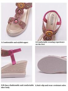 2025 New Bohemian Platform Wedge Sandals For Women, High Heel Thick Bottom Roman Chunky Heel Sandals - Hot Pink - View 7