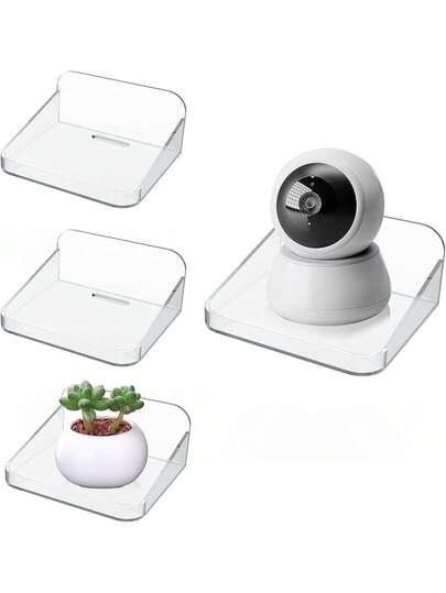 壁挂式悬浮置物架，适用于相机、迷你音箱、婴儿监视器等 - 透明迷你置物架，灵活适用于卧室、浴室、厨房、客厅等墙面空间