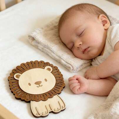 1pc Cute Cartoon Wooden Lion Wall Decor, Dual-Color Natural Wood Laser Cut Design, Suitable For Children's Room, Kindergarten, Playroom Wall Art