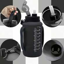 64oz Foldable Sports Water Kettle With Silicone Straw, Roll-Up Design, Drop & High-Temp Resistant For Outdoor Camping & Hiking - Black - View 5