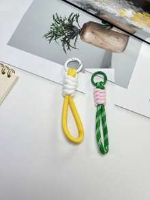 Llavero tejido a mano colorido, decoración de mochila, llavero anti-pérdida, accesorios para teléfono, colgante de cuerda corta de poliéster, llavero de funda para teléfono - Multicolor - Ver 9