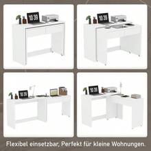 Shelf Desk + Chest Of Drawers - 2-In-1 Compact Desk, Extendable, The Entire Table Is Made Of 1.8 Cm Thick Wood, Equipped With Casters, Flexibly Combinable, Foldable Desk - A - View 4