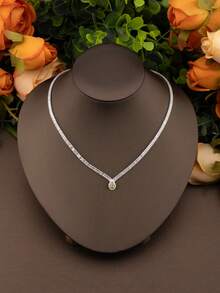 1 set de bijoux de luxe et élégants avec incrustation de zirconium cubique en forme de larme, comprenant 1 paire de boucles d'oreilles, 1 collier, 1 bracelet, 1 bague, convient pour les mariages et les occasions formelles, boîte-cadeau non incluse - Or jaune - Voir 4