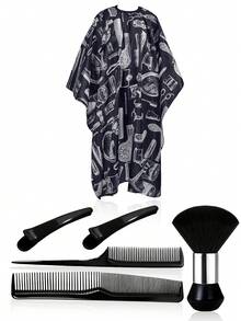 Set de 6 piezas de herramientas para cortar el cabello, que incluye delantal para cortar el cabello, cepillo para el cuello, cepillo para recoger el cabello, peine, peine de púas, pinzas para el cabello, adecuado para salones profesionales y uso doméstico - Multicolor - Ver 11