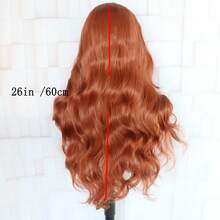 Tóc giả ren phía trước 13x4 không cần keo, dài, màu nâu mật ong và nâu đỏ, tóc giả tổng hợp dành cho nữ, kiểu gợn sóng, màu nâu vàng mật ong và nâu đỏ. - Vàng lanh - Xem 3