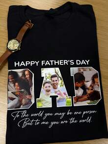 Men's Casual Custom T-Shirt, Personalized Photo Collage Design Print, A Tribute To The Fact That You Are An Individual. Soft Pure T-Shirt. A Gift For Your Father Filled With Memories. Father's Day Gift T-Shirt. Happy Father's Day! - 黑色 - 查看 2