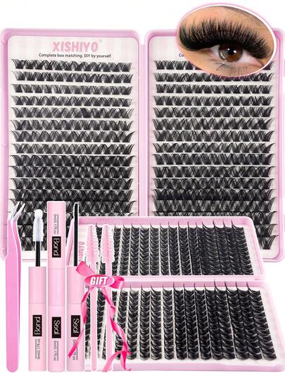 384pcs Individual False Eyelashes, Eyelash Book, Cluster False Eyelashes, DIY Eyelash Extension, Cluster False Eyelashes, Individual False Eyelashes, False Eyelashes,Soft Lightweight Lash Extension Kit, Lash Glue Set, Suitable For Daily Use, Wedding, Date, Party, Music Festival, Halloween, Cluster Lashes, Individual Lashes, Professional False Eyelash Makeup