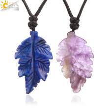 1pc Natural Stone Leaves Pendant Necklace For Women Healing Hand Carved Crystal Necklaces Man Jewelry Halloween Gift H246 - Necklace - View 2