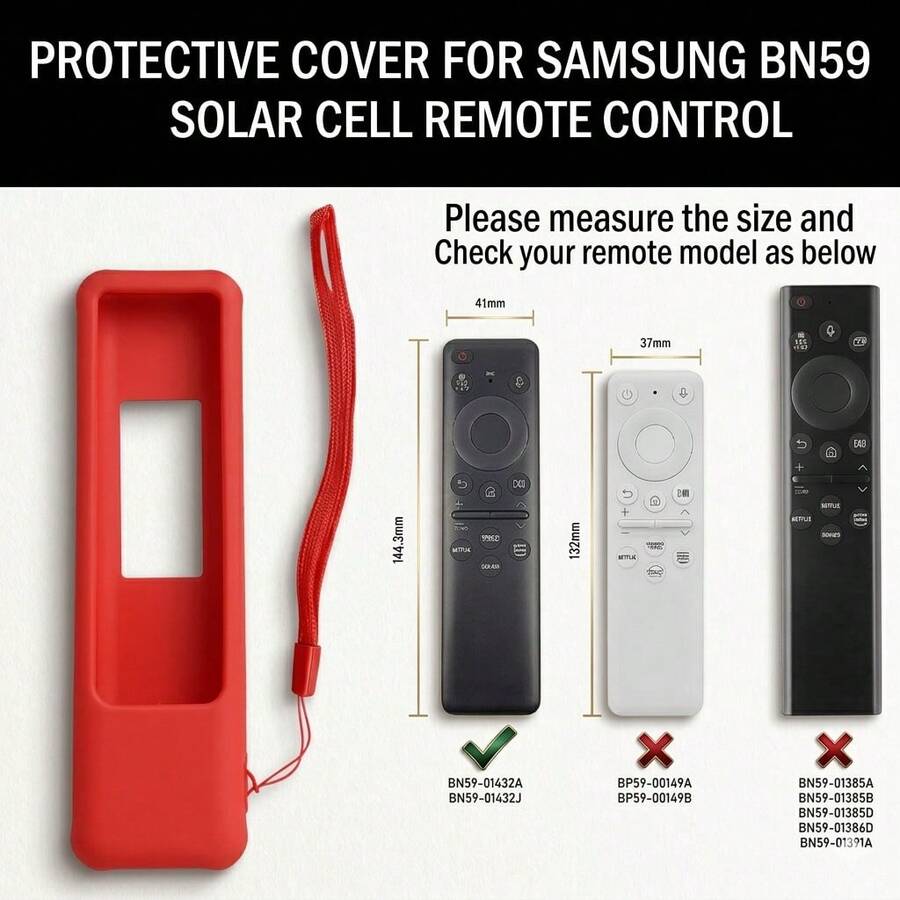 1pc TV Solar Remote Control Silicone Protective Case, Compatible With Models: BN59-01432A/BN59-01432J/BN59-01455A, Anti-Slip, Shockproof, With Lanyard, Multiple Colors Available - 145 X 42MM - Red - View 1