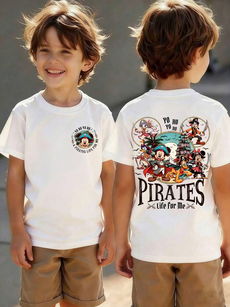 A Disney *Pirates Of The Caribbean*-Themed Summer T-Shirt, Suitable For Both Boys And Girls To Wear To Holiday Parties, Family Meals, Outdoor Activities, And While Traveling-Making It The Perfect Gift For Children Visiting Disneyland. - 白色 - 查看 1