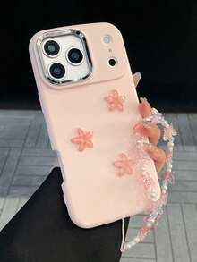 1个柔粉色3D花朵手机壳，配粉色蝴蝶珍珠链，防震、防滑、防刮，兼容 17 Pro Max、17/16/15/14/13/12/11系列、S20-S25系列、Note 14/13/12系列和A56 5G，完美的情人节/新年礼物 - 粉色 - 查看 2