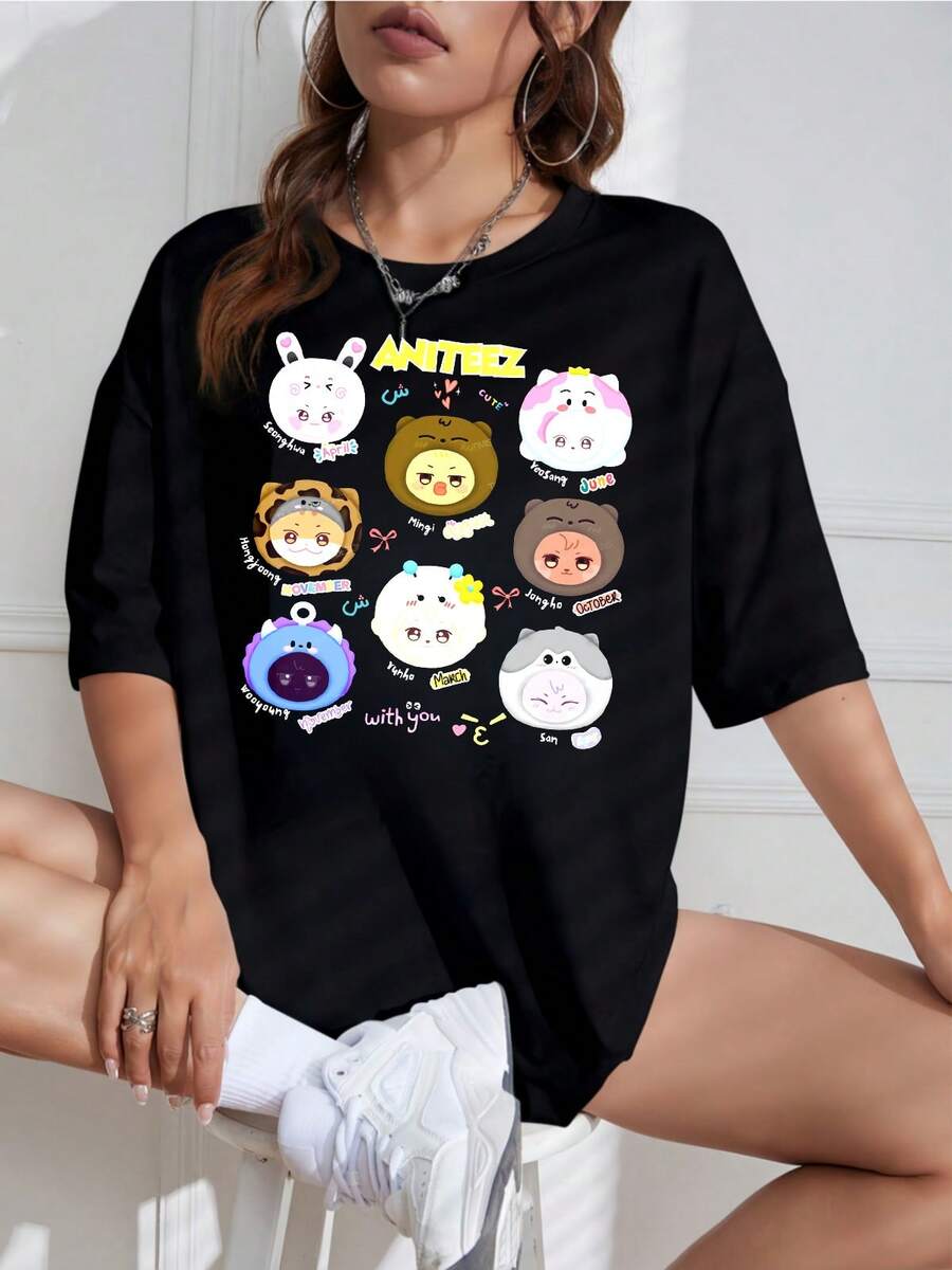 2026: Cute Aniteez A-Teez PNG T-Shirt Design, A-TEEZ Character Digital Download, Printable Kpop Fan Art, No Physical Item, Printed T-Shirt - Made Of Pure Cotton, It Is Soft And Breathable, Suitable For Both Men And Women. It's A Casual Shirt Suitable For All Seasons And A Tren-Dy Souvenir. It's Suitable For Everyday Wear, Urban Fashion Enthusiasts, And Music Lovers. - màu đen - Xem 1