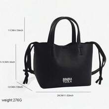 1 Piece Of Solid-Colored PVC Handbag, Drawstring Closure, Integrated Pockets For Phone And ID, Medium-Soft Material, Minimalist Urban Style, Versatile For Commuting, Campus, And Workplace, Affordable Women's Shoulder Bag, Available In Multiple Colors. - màu đen - Xem 6