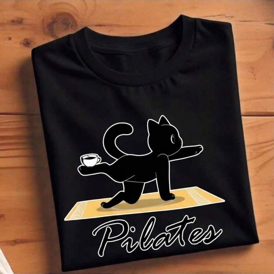 Stylish Pilates Kitten T-Shirt/Blouse For Women - 100% - Svart - Visa 1