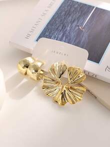 4/6/16pcs Exaggerated Eternal Flower C-Shaped Left & Right Flower Earring Set, Suitable For Daily And Festival Wear, Made Of ABS Resin With UV Non-Fading Technology - Gold - View 8