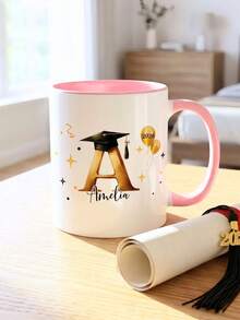 Cốc sứ quà tặng tốt nghiệp cá nhân hóa 11oz, cốc sứ in tên theo yêu cầu, dễ vệ sinh, chất lượng cao, thích hợp cho trà sữa, nước ép, cà phê, nước nóng, bao gồm các chi tiết mũ cử nhân, thạc sĩ và tiến sĩ cùng thiết kế chữ cái. - Nhiều màu 3 - Xem 7