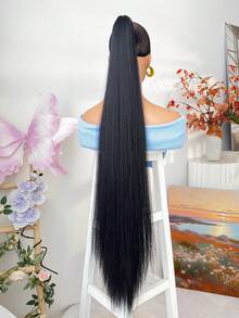 HEYPINK 38-Inch Extra Long Straight Synthetic Hair Ponytail Extension, Ombre Brown To Burgundy Black, Claw Clip Ponytail Hair Accessory Suitable For Women Party And Daily Use - Dark Brown - View 6