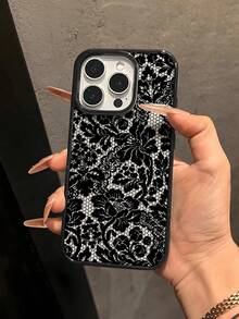 Black Lace Fashion Phone Cases 1pc Elegant Black Lace Floral Pattern Phone Case, Black Frame Transparent Back Protective Cover, Compatible With IPhone 17 Pro Max/17 Pro/17/16 Pro Max/16/16 Pro/16 Plus/15/15 Pro Max/15 Pro/15 Plus/11/12/13/14 Pro Max/11 Pro Max/12 Pro/12 Pro Max/13 Pro/13 Pro Max/14 Pro/14 Pro Max/14 Plus, Suitable As A Gift For Family, Couples, Friends Birthday Anniversary Gift Wedding Party Spring Gift - 多色2 - 查看 3