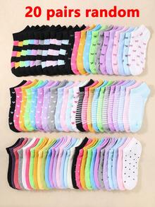 30/15 Pairs Kids Short Socks: Candy Colors, Lace Bows, Heart Patterns, Stripes, Soft & Comfortable, Casual Versatile, Student Short Socks - Suitable For Daily Wear, Random Color Assortment - Multicolor - View 33