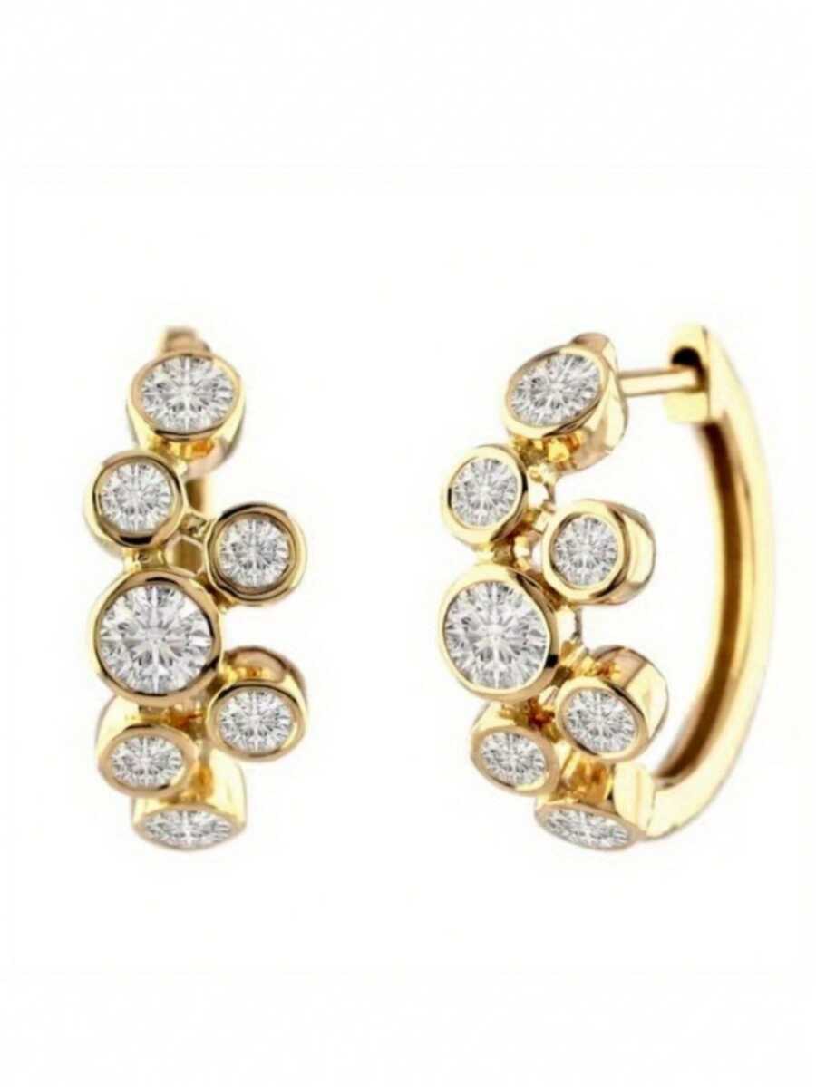 Pendientes de circonita cúbica con bisel de burbujas de lujo, pendientes de combinación de circonita cúbica redonda, pendientes de circonita cúbica brillante, pendientes de oro - Dorado - Ver 1