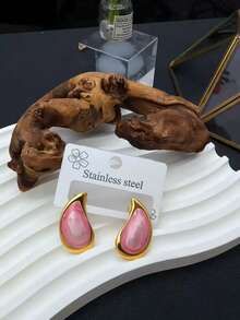 One Piece Of Luxurious Retro French-Style Elegant Earrings, Featuring High-End Pink Drop-Shaped Women's Earrings. Suitable For Daily Commuting, Shopping, Casual Afternoon Tea With Friends, Or Romantic And Exquisite Dates, As Well As Art Exhibitions. - Pink - View 4