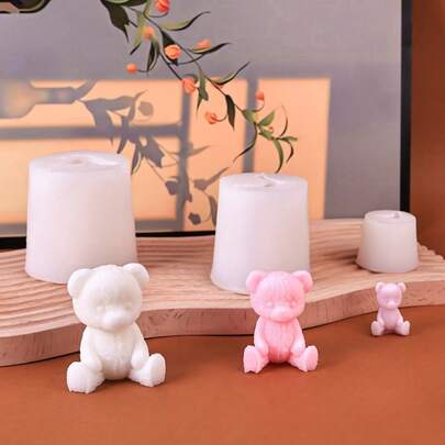 1 khuôn làm sáp thơm hình gấu Teddy kiểu , khuôn silicon làm nến hình gấu nhỏ thủ công DIY, khuôn đựng mật ong và hũ đựng mật ong.