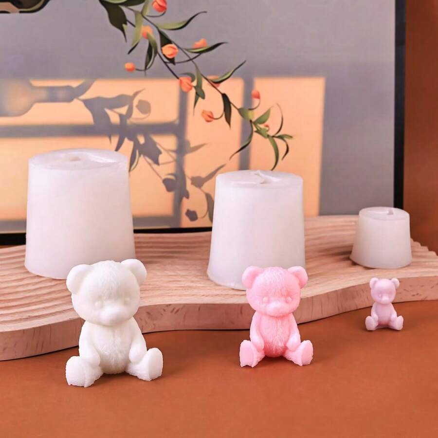 1个ins风泰迪熊蜡烛融化模具，手工DIY小熊蜂蜜罐石膏蜡烛硅胶模具 - 白色 - 查看 1