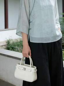 Túi xách mini màu hồng cho nữ, túi da kiểu cổ điển có khóa cài, túi đeo chéo dễ thương cho hàng ngày và dự tiệc. - trắng - Xem 9