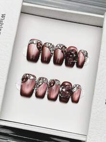 10 móng tay giả vuông thủ công, móng acrylic dán, cỡ trung bình, màu tím nhẹ nhàng, kiểu mắt mèo nổi bật, đính đá lớn hình kim cương và ngọc trai, kiểu móng cá tính, thanh lịch, đơn giản cho mùa xuân, móng dán mùa hè, thích hợp cho tiệc tùng, hẹn hò, đi biển, nghỉ dưỡng nhiệt đới, tự làm móng nghệ thuật, thích hợp làm quà tặng cho phụ nữ và bé gái. - Nhiều màu - Xem 3
