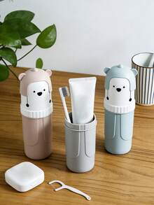 1个便携式旅行牙刷盒，带小熊图案和盖子，牙刷收纳盒，牙刷容器，旅行牙膏杯，可爱牙刷杯，情侣牙刷杯，牙刷盒，牙刷杯套装，牙膏架，旅行必备的紧凑型卫生洗漱用品收纳盒，可爱女士牙刷，优质牙刷，旅行必备牙刷，牙刷保护套，浴室牙刷架，浴室牙膏架，浴室牙刷收纳架，牙刷整理器 - 多色 - 查看 5