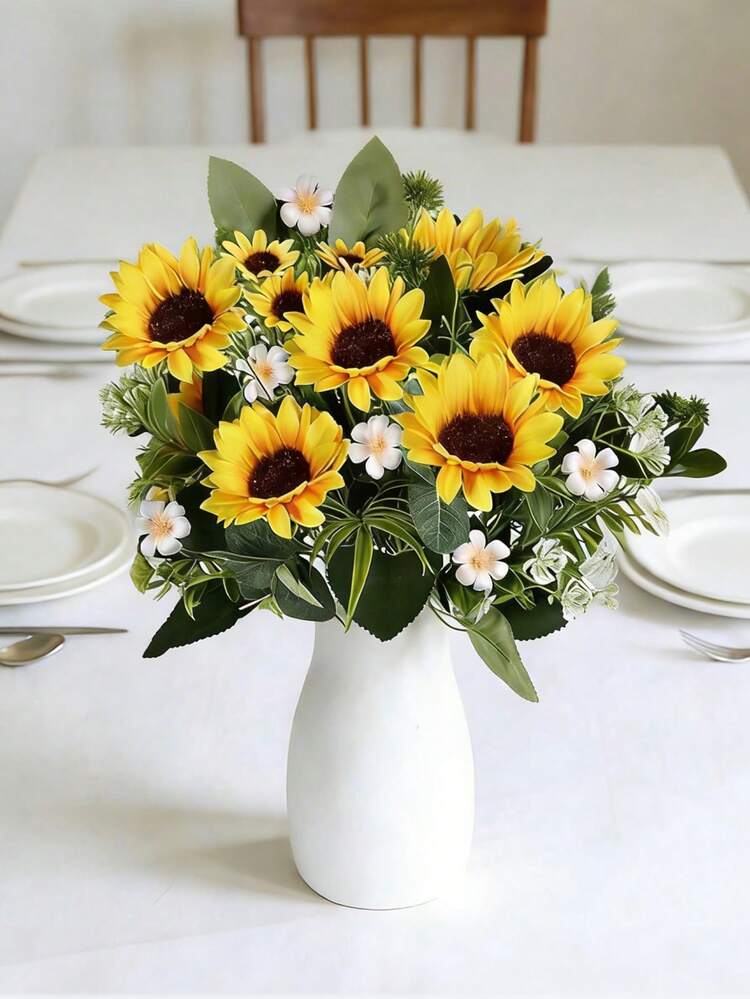 Artificial Sunflower Bouquet, Outdoor Artificial Flowers. Home And Wedding Spring/Summer Decor. Bridal Bouquet Decor. DIY Gardening Craft Decoration. Silk Artificial Sunflower Artificial Yellow Flowers For Home And Wedding Decoration - Yellow - View 5