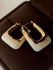 1 par de pendientes retro elegantes con forma de U, superficie dorada de moda, incrustados de resina, accesorio versátil para uso diario, regalo perfecto para mujeres - Multicolor - Ver 4