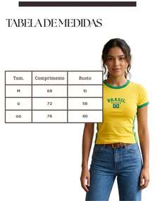 Brazil Women's Yellow T-Shirt, World Cup Ringer Tee Style, Baby Look Slim Fit, 100% Cotton, 2026 - Yellow - View 2