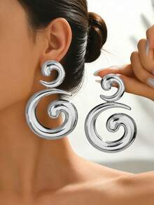 1 par de pendientes con colgante geométrico en espiral dorado exagerado y personalizado, diseño elegante y versátil para mujer, adecuado para uso diario, fiestas y reuniones - Amarillo Oro - Ver 8