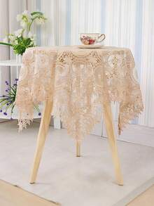 HXARTMIS 1pc Elegant Vintage Brown Lace Tablecloth, Embroidered Floral Mesh Table Cover, Romantic Hollow Out Tablecloth Suitable For Dining Room, Kitchen, Wedding Party And Home Decor - Brown - View 12