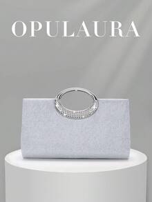 Bolso de mano de noche con cristales brillantes de OpulAura, diseño elegante plisado con brillo y correa de cadena metálica, bolso de fiesta brillante y glamoroso para mujeres, novias, que combina perfectamente con atuendos y vestidos de fiesta para Año Nuevo, adecuado para baile de graduación, boda y eventos de gala - Plateado - Ver 4