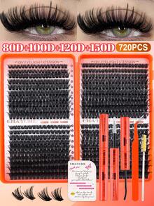 800/740/720 顆 DIY 單簇假睫毛，大容量單簇睫毛書，自然捲度且易於佩戴，適合初學者日常外出、購物、派對、夜店和音樂節使用，單簇假睫毛 - 彩色 - 查看 6