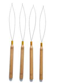 3pcs Hair Extension Tool Kit - Bead Threader, Feather Plier, Pulling Hook, Wooden And Stainless Steel - Apricot - View 1