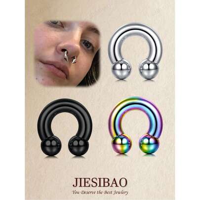 JIESIBAO 1 chiếc khuyên tai hình tròn, hình móng ngựa, hình quái vật, khuyên tai xoắn ốc, khuyên tai Pa Ring bằng thép không gỉ 316L, cỡ lớn, bộ dụng cụ nong lỗ tai, trang sức xỏ khuyên cơ thể 2G 4G 6G 8G