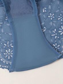 Set Bra dan Celana Dalam Wanita dari Katun Jacquard dan Renda - Biru - View 8