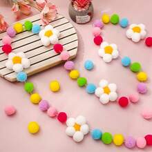 3D Felt Flower Pennant, Cute Felt Flower Ball Hanging Decor, Boho Style Felt Flower Ball Flag, Spring Felt Ball Flag Cute Flower Felt Hanging Decor, Colorful Pom Pom Flag, Home Decor, Spring Easter Home Fireplace Wall Party Supplies - Multicolor - View 14