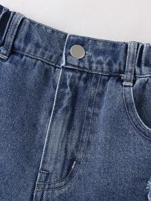 1 chiếc quần jeans nữ kiểu dáng thường ngày, phong cách đường phố, họa tiết trái tim, cạp chun, ống đứng, rách nhẹ, thích hợp cho mùa xuân/thu. - Rửa tối - Xem 4