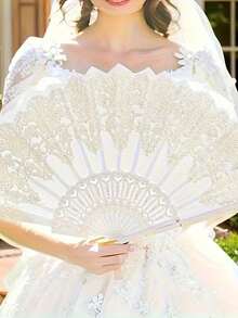 婚礼派对礼品套装，金色/粉色婚礼折扇，欧根纱袋，感谢卡，纪念礼品套装，适合赠送朋友、宾客、新娘送礼会、生日派对、拍照道具 - 多色 - 查看 4