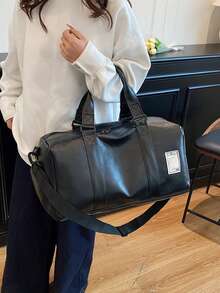 1pc Women's Large Capacity Tote Bag, Travel Bag, Daily Business Style Solid Color PU Decorated Casual Chic, With Separate Shoe Compartment, Versatile For Short Trips, Sports, Leisure Luggage Bag Duffle Bag Gym Bag Cabin Bag Weekend Bag Lightweight For Outdoor Holiday Essential Summer Travel Essentials - Black - View 10