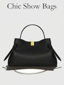Bolso de mano de mujer de gran capacidad con diseño de patrón de lichi de unicolor - Negro - Ver 7
