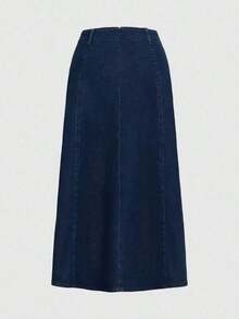High Elastic Denim Mini Skirt, Washed Deep Blue Casual Spring - Màu xanh lam - Xem 8