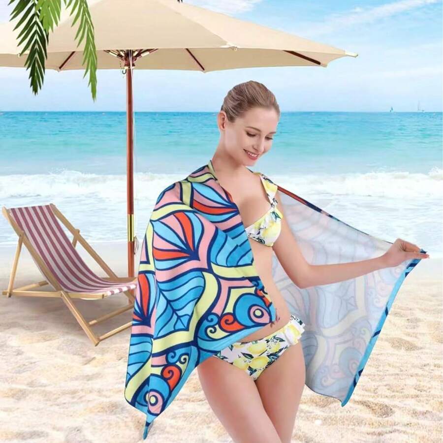 60"X30" Microfiber Beach Towel, Lightweight, Sand-Free, Quick Drying, Blue Mandala Pattern, Suitable For Travel, Swimming Pool, Yoga, Camping, Essential Beach Accessory, Gift For Women, Men, Girls, Kids - 1 - View 1