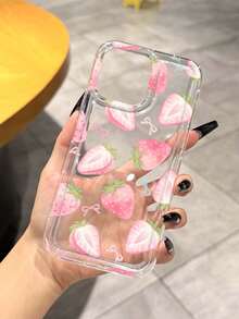 Ốp điện thoại trong suốt hình dâu tây màu hồng dễ thương, chống rơi vỡ, tương thích với Apple 17/16/14/13 Pro Max/12 Pro/11/Xr/Xs15plus 15promax và S24/S25/S24ULTRA/A22 5G A33 A54 S20/S10+/S22/A12/A50/A52/S24/A135G, v.v., chất liệu TPU bền chắc. - Nhiều màu - Xem 4