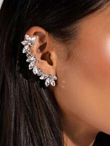 1pc Silver-Tone Rhinestone Ear Cuff, Elegant Jewelry - Silver - View 1